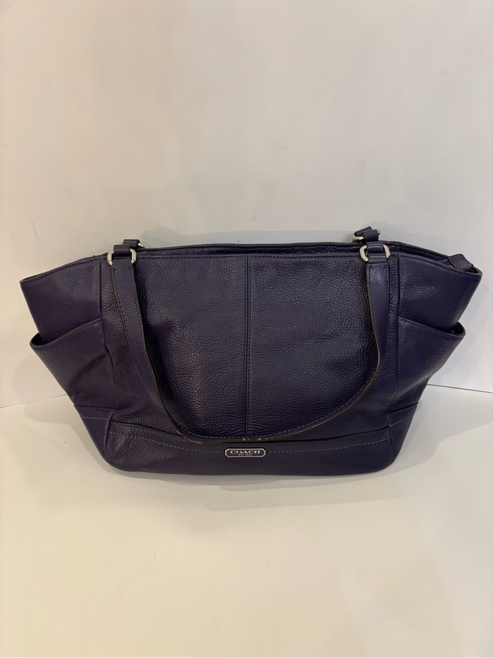 Coach purple leather signature Tote with Silver Logo